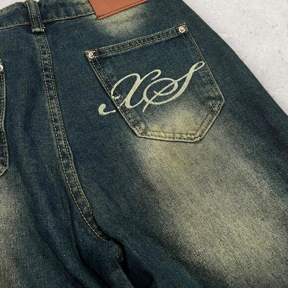 ★ Streetwear Faded Wide Leg Y2K Blue Wash Pants (UnBranded) ★ - Picture 2 of 7